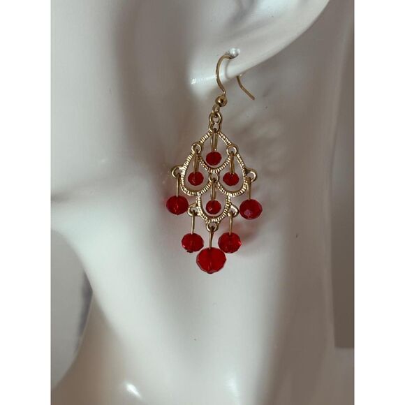 Red Chandelier Bead Earrings NWT - Picture 1 of 7